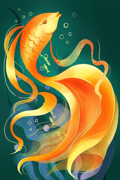 Ilustración de pescado pez dorado magia