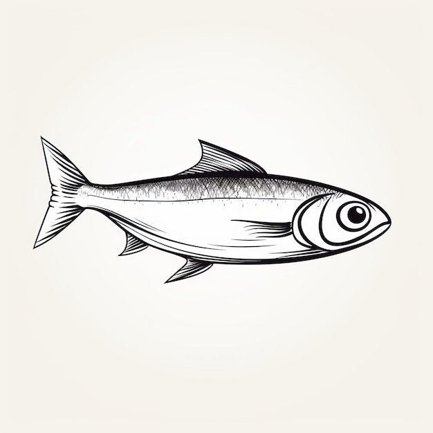 Ilustración de pescado salmón dibujado a mano en estilo de arte vectorial simplista