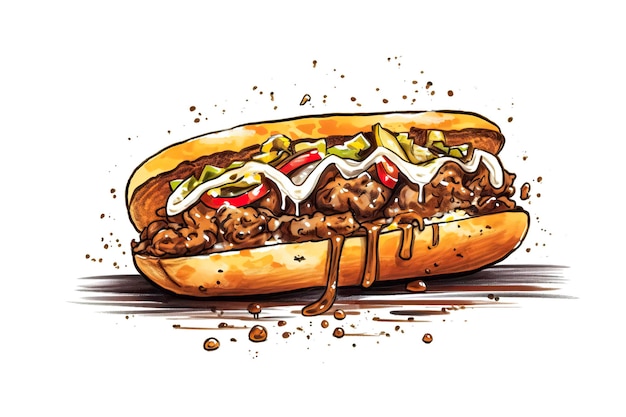 Ilustración de Philly cheesesteak Ilustración de comida IA generativa