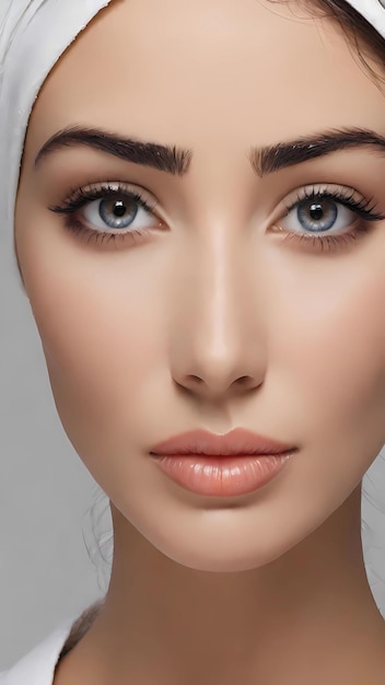 Foto ilustración de la piel facial de la cara de la modelo femenina