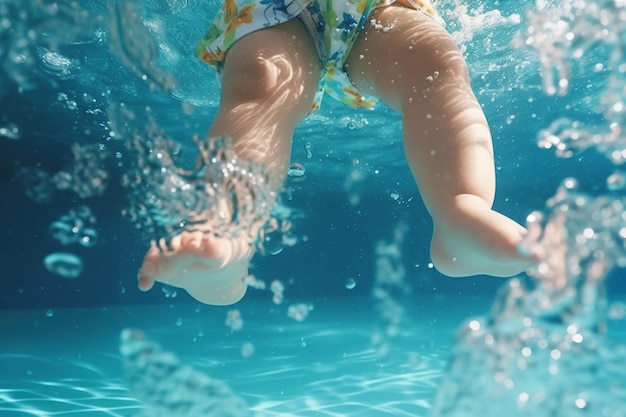 Ilustración de piernas de niños bajo el agua en piscina IA generativa