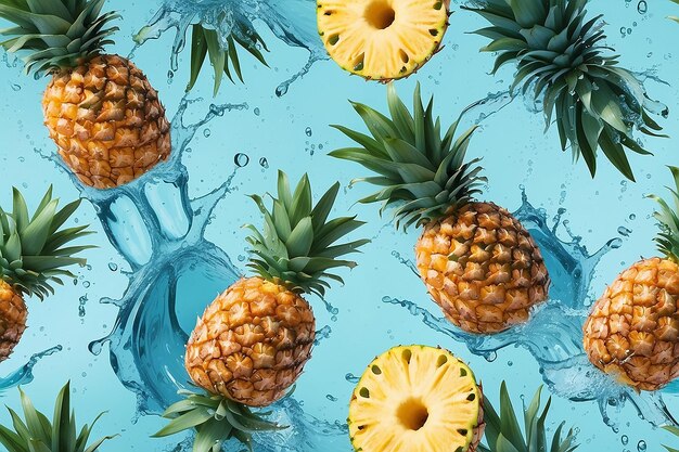 Ilustración de una piña con una salpicadura de agua