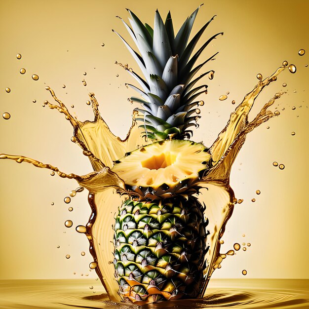 Ilustración de una piña con salpicaduras de agua