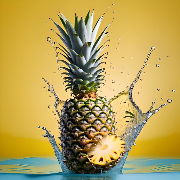 Ilustración de una piña con salpicaduras de agua