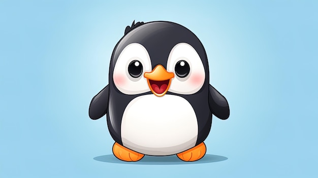 Ilustración de un pingüino lindo y feliz sobre un fondo azul generado por IA