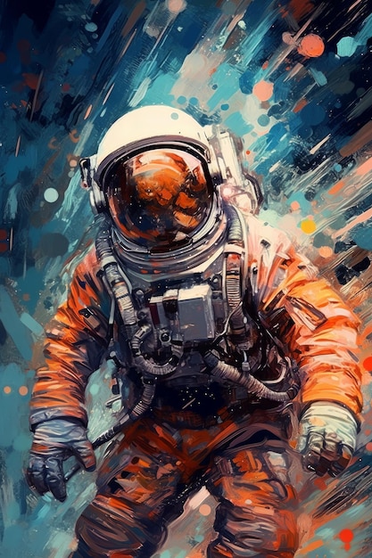 Una ilustración pintada de astronauta en el espacio.
