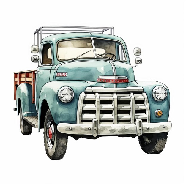 Foto ilustración pintada de un camión chevrolet antiguo en estilo acuarela