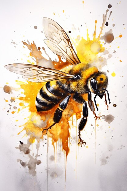 Foto ilustración de pintura en acuarela de la abeja de majestic