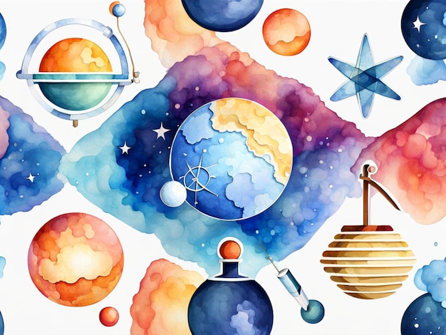 Ilustración de pintura en acuarela para el día nacional de la ciencia con símbolos científicos