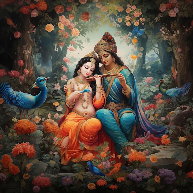 Ilustración de una pintura de Lord Ram con su familia en un hermoso