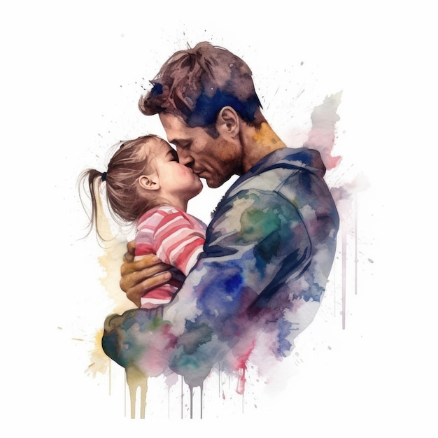 Ilustración de una pintura de un padre y un hijo usando coloridas acuarelas con expresiones