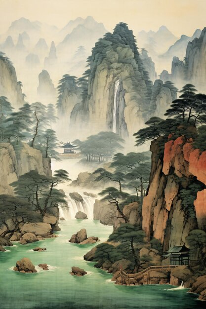 Ilustración de pintura de paisajes de la antigua dinastía Song china