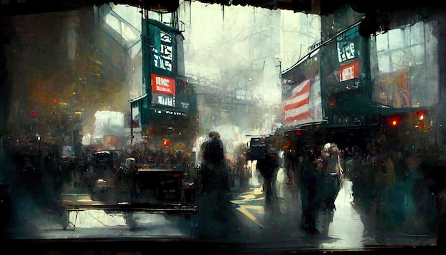 Ilustración de pintura de Times Square de la calle de la ciudad de Nueva York