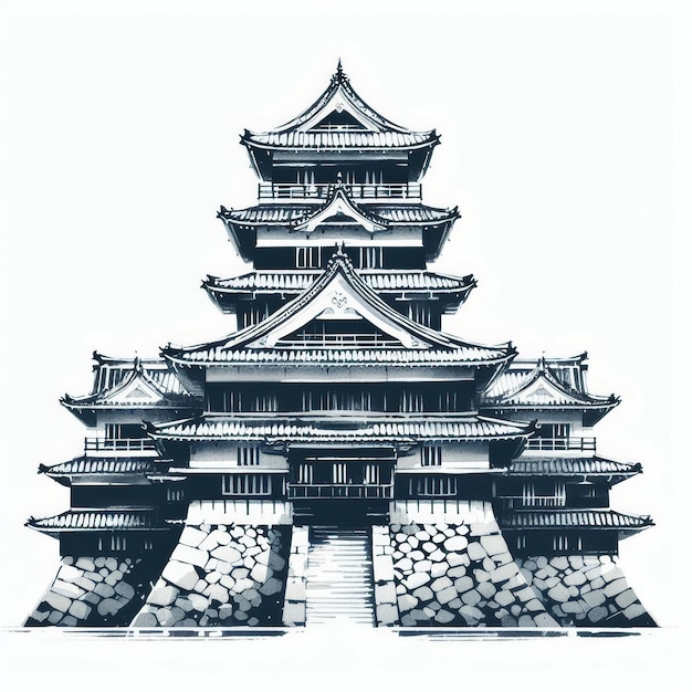 Foto ilustración de pintura de tinta para el día de showa con castillo japonés