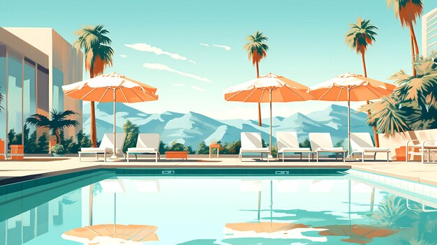 Ilustración de la piscina de verano del hotel