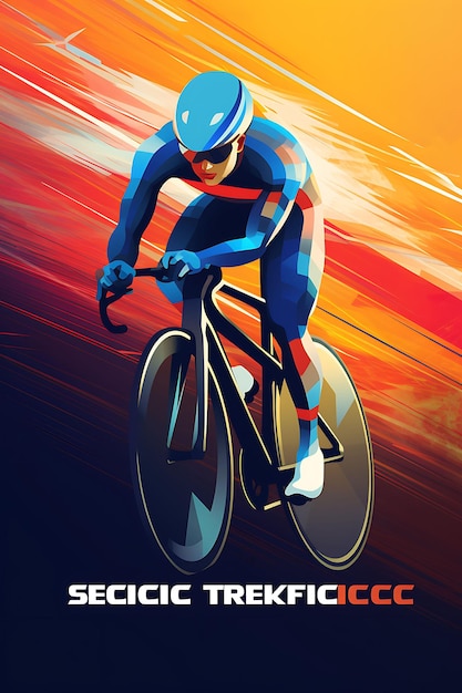 Foto ilustración de pista de ciclismo velocidad y precisión esquema de colores dinámico con póster de arte deportivo 2d plano