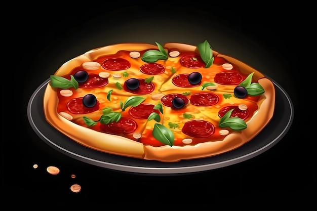 Ilustración Pizza italiana tradicional en mesa oscura Ai generativo