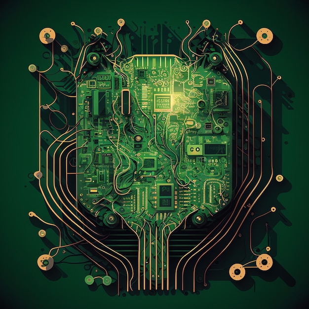 Foto ilustración de placa de circuito de tecnología creada con tecnología de ia generativa