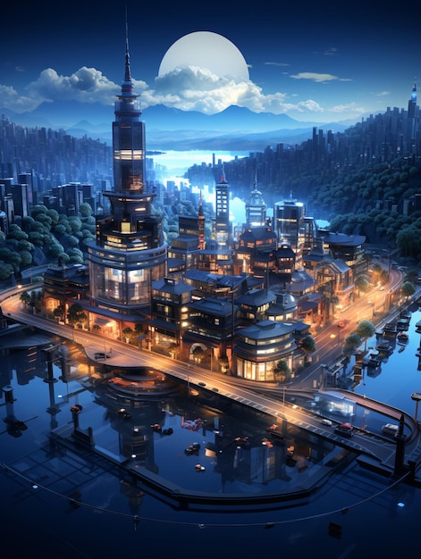Ilustración del plan de la ciudad tecnológica de la ciudad inteligente del futuro