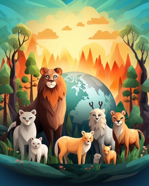 Ilustración plana 2d del día mundial de los animales