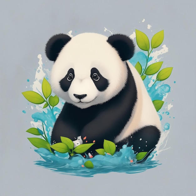 Ilustración plana del arte del diseño gráfico de la camiseta de un lindo panda