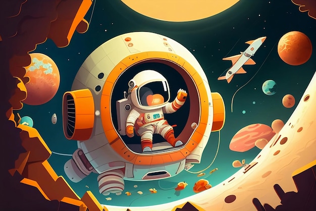 Ilustración plana del astronauta en el espacio