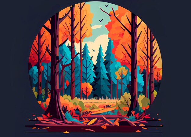 Ilustración plana del bosque de otoño generado por el bosque