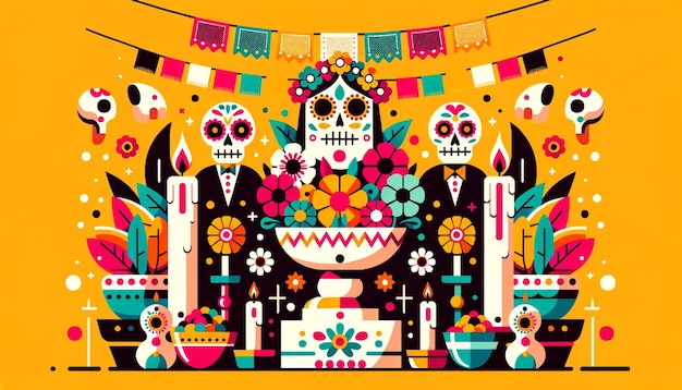 Ilustración plana de celebración del día de muertos