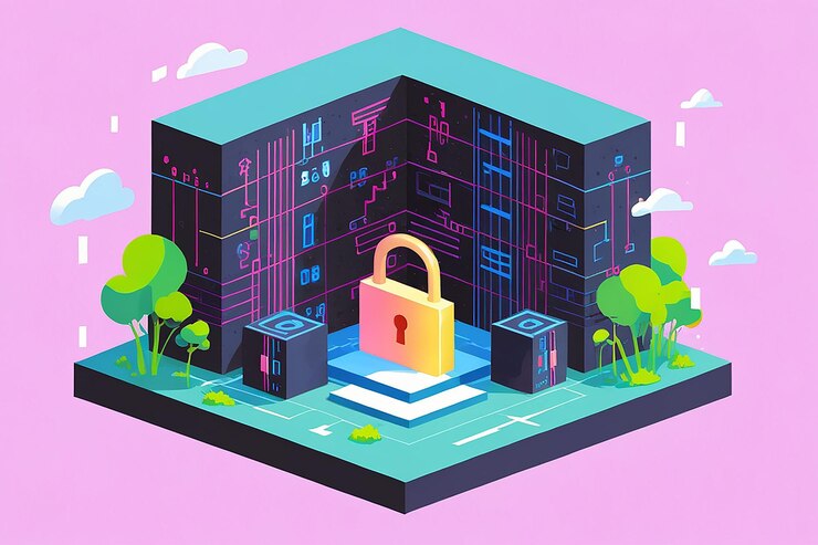 Foto ilustración plana de cifrado de datos 3d