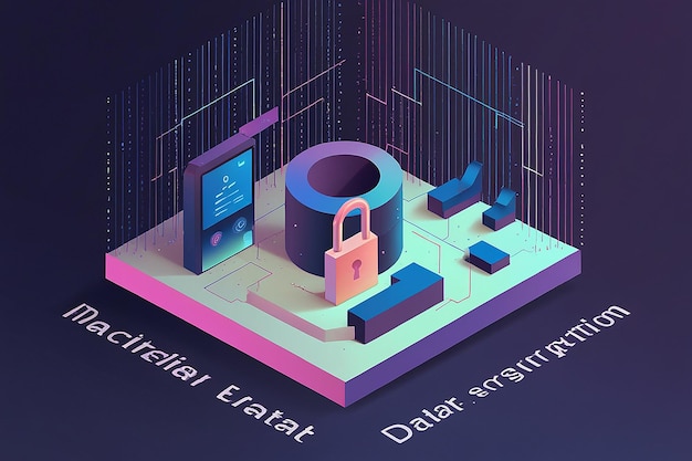 Ilustración plana de cifrado de datos 3D