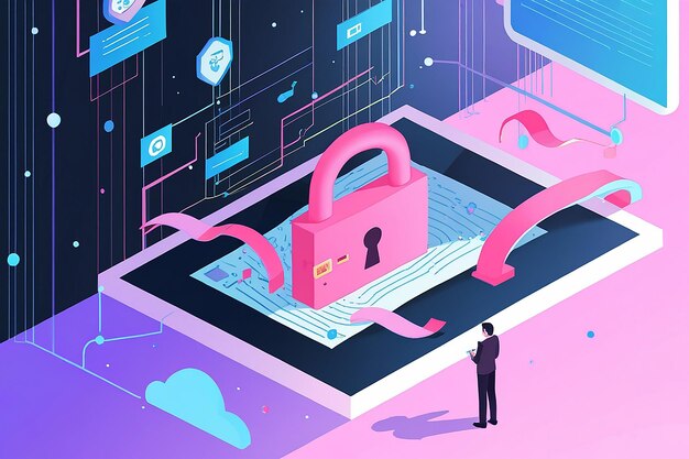 Ilustración plana de cifrado de datos 3D