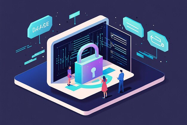 Ilustración plana de cifrado de datos 3D
