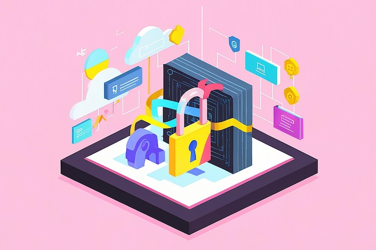 Foto ilustración plana de cifrado de datos 3d