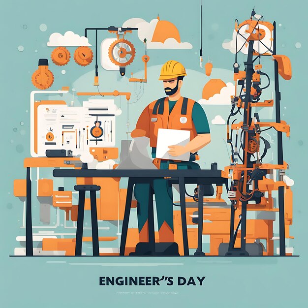 Foto ilustración plana del día de los ingenieros