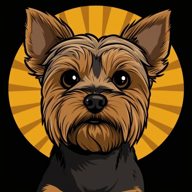 Ilustración plana de dibujos animados del perro Yorkshire Terrier con líneas mínimas