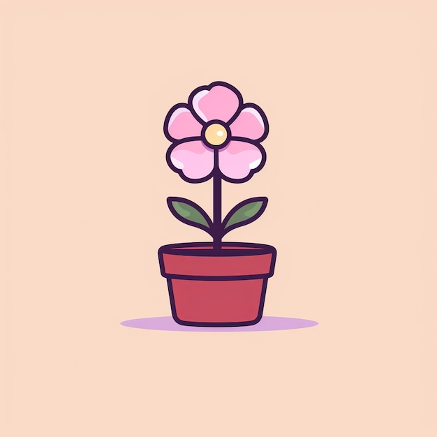 Ilustración plana de dibujos animados de una sola flor pequeña linda Mini ai generativo
