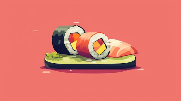 Foto ilustración plana de dibujos animados de sushi individual minima listingsingle gnerative ai