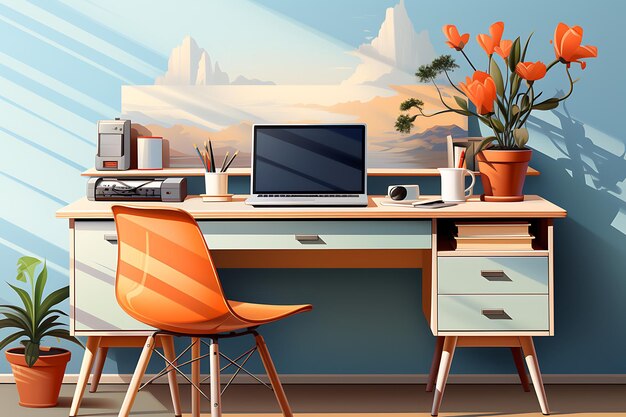 Ilustración plana de un escritorio de oficina