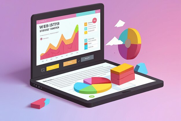 Ilustración plana de las estadísticas del sitio web en 3D