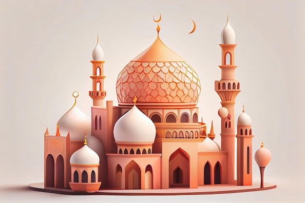 Ilustración plana de un estilo de dibujos animados de mezquita Ramadán Kareem Fondo islámico IA generativa