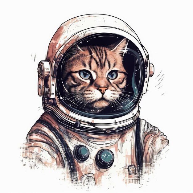 Ilustración plana del gato astronauta dibujada en el ilustrador de adobe