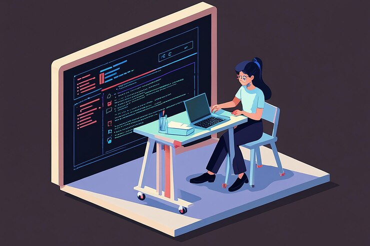 Foto ilustración plana de ingeniería de código 3d