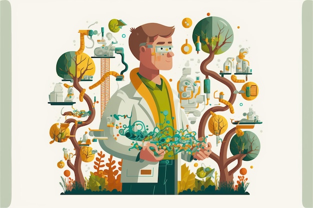 Foto ilustración plana de ingeniero genético