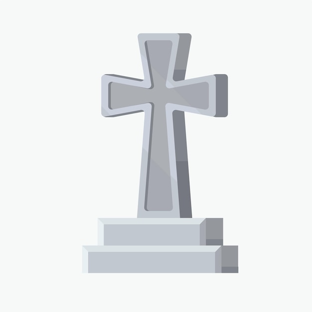 Ilustración plana de una lápida en forma de cruz en un estilo voluminoso minimalista