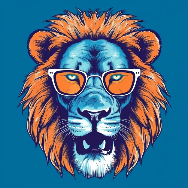 Ilustración plana de un león agresivo retro con gafas de sol