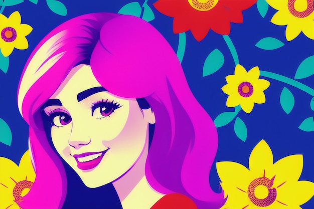 ilustración plana de una mujer joven feliz para el fondo decorativo de la flor del día de la mujer