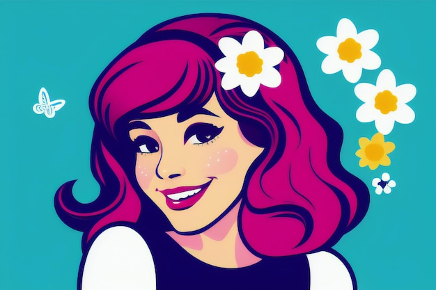 ilustración plana de una mujer joven feliz para el fondo decorativo de la flor del día de la mujer