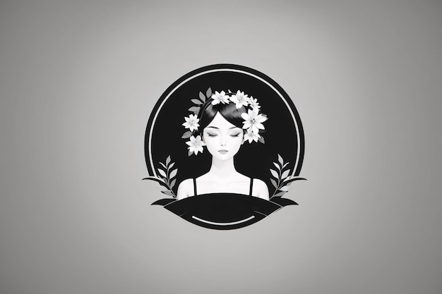 Foto ilustración plana de mujer negra y blanca en círculo retrato del logotipo con elemento botánico de flores