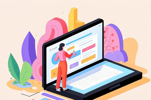 Ilustración plana de optimización web en 3D