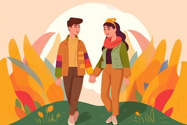 Ilustración plana orgullo día pareja de lesbianas en el fondo del amor